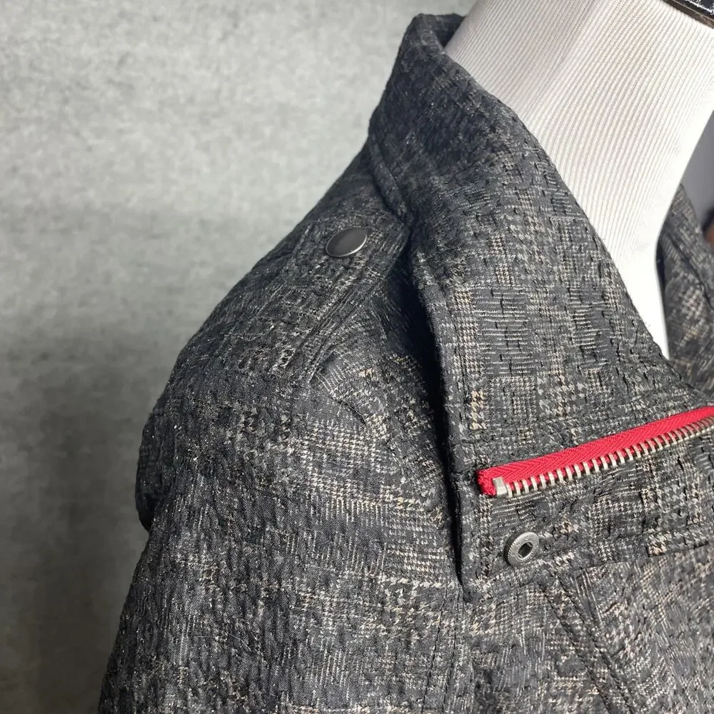 FP We The Free Moto Jacket Sz 4 Textured Tweed Grey Red Zip Edgy Biker Cool Girl